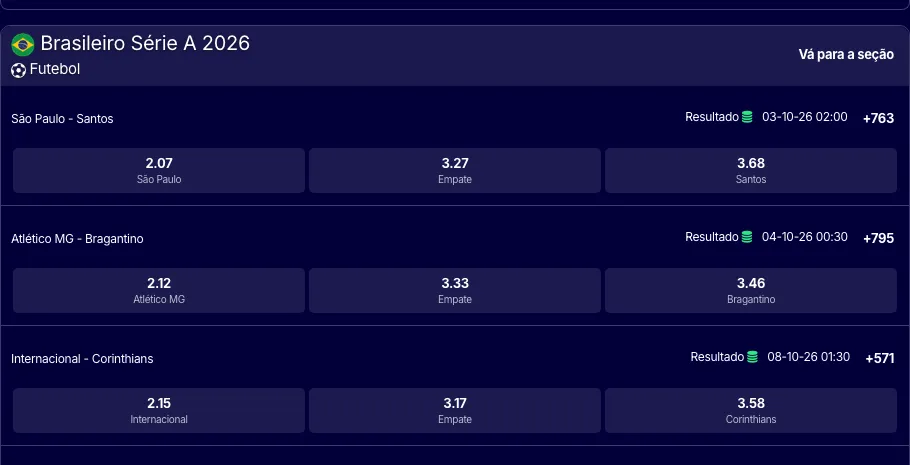 Grade de odds da Série A na Esportes da Sorte
